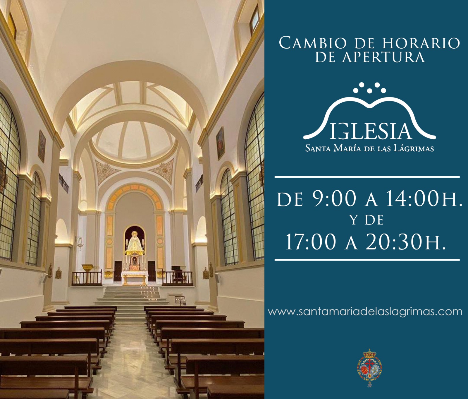 CAMBIO DE HORARIO IGLESIA SANTA MARÍA DE LAS LÁGRIMAS